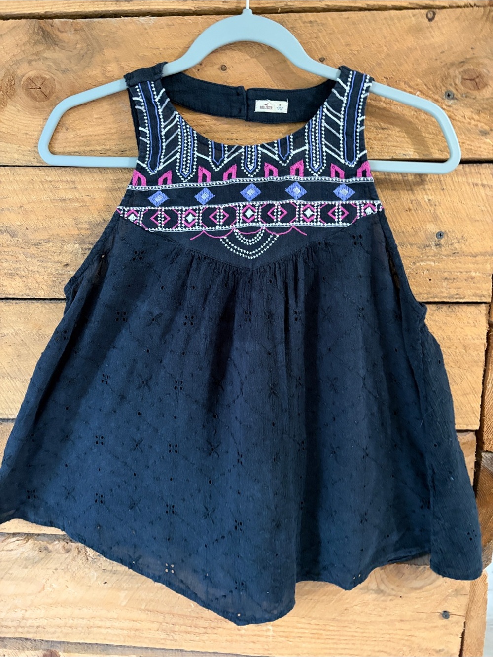 BOGO 1/2 off Hollister Navy Embroidered Yoke Tank with Pink and Purple Accents